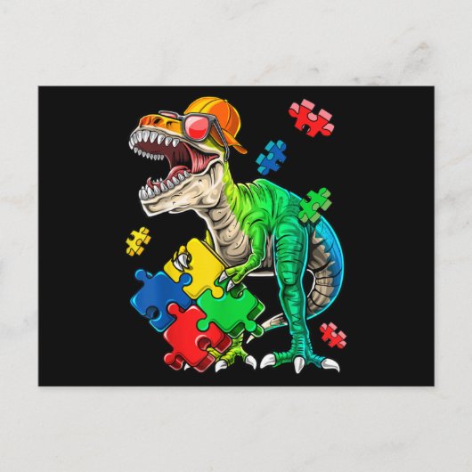 T Rex Dinosaur Autism Awareness Puzzle Piece for Briefkaart (Voorkant)