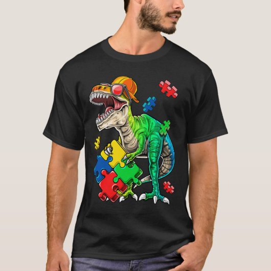 T Rex Dinosaur Autism Awareness Puzzle Piece Gift T-shirt (Voorkant)