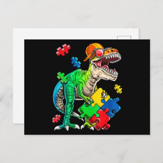 T Rex Dinosaur Autism Awareness Puzzle Piece Gifte Briefkaart (Voorkant / Achterkant)