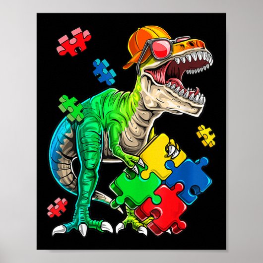 T Rex Dinosaur Autism Awareness Puzzle Piece Gifte Poster (Voorkant)