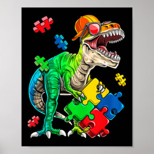 T Rex Dinosaur Autism Awareness Puzzle Piece Gifte Poster