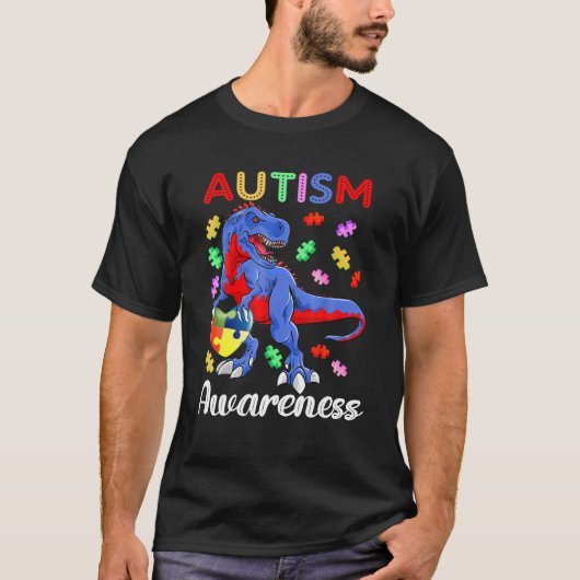 T Rex Dinosaur Autism Awareness Puzzle Piece Kinde T-shirt (Voorkant)