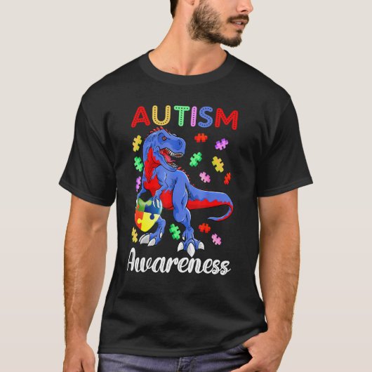 T Rex Dinosaur Autism Awareness Puzzle Piece Kinde T-shirt (Voorkant)