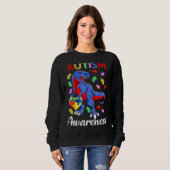T Rex Dinosaur Autism Awareness Puzzle Piece Kinde Trui (Voorkant volledig)