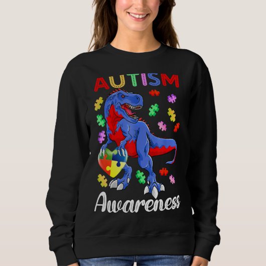 T Rex Dinosaur Autism Awareness Puzzle Piece Kinde Trui (Voorkant)