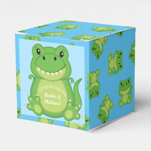 T-Rex Dinosaur Baby shower Blue Bedankdoosjes (Voorkant Zijde)