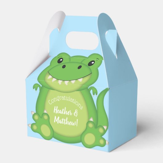 T-Rex Dinosaur Baby shower Blue Bedankdoosjes (Achterkant)