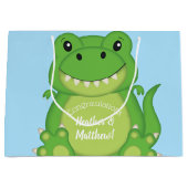 T-Rex Dinosaur Baby shower Blue Groot Cadeauzakje (Voorkant)