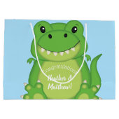 T-Rex Dinosaur Baby shower Blue Groot Cadeauzakje (Achterkant)