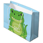 T-Rex Dinosaur Baby shower Blue Groot Cadeauzakje (Voorkant Gekanteld)