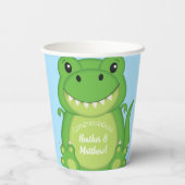 T-Rex Dinosaur Baby shower Blue Papieren Bekers (Achterkant)