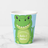 T-Rex Dinosaur Baby shower Blue Papieren Bekers (Voorkant)
