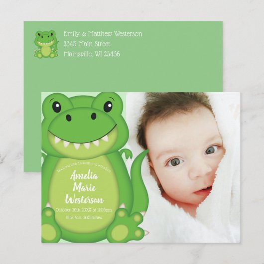 T-Rex Dinosaur Baby shower Green Briefkaart (Voorkant / Achterkant)