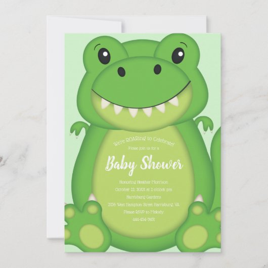 T-Rex Dinosaur Baby shower Green Kaart (Voorkant)