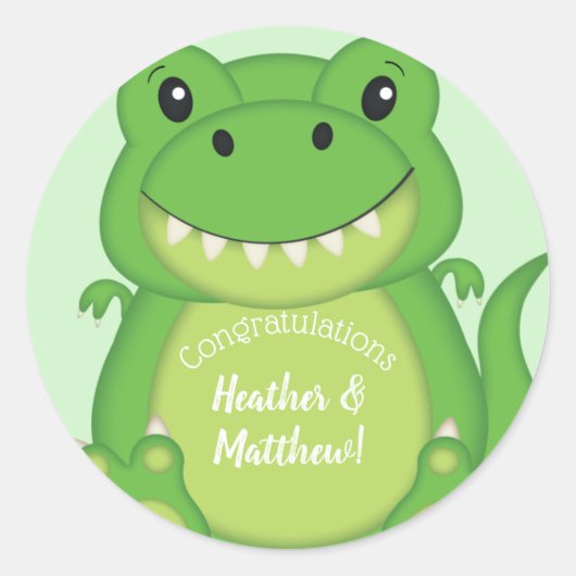 T-Rex Dinosaur Baby shower Green Ronde Sticker (Voorkant)