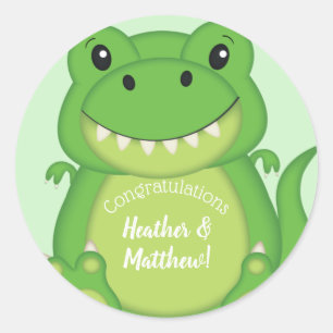 T-Rex Dinosaur Baby shower Green Ronde Sticker
