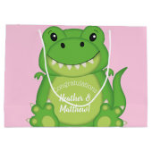 T-Rex Dinosaur Baby shower Roze Groot Cadeauzakje (Achterkant)