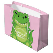 T-Rex Dinosaur Baby shower Roze Groot Cadeauzakje (Achterkant Gekanteld)