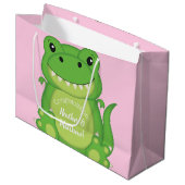 T-Rex Dinosaur Baby shower Roze Groot Cadeauzakje (Voorkant Gekanteld)
