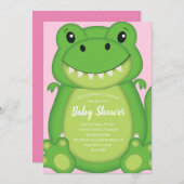 T-Rex Dinosaur Baby shower Roze Kaart (Voorkant / Achterkant)
