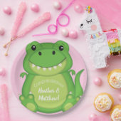 T-Rex Dinosaur Baby shower Roze Papieren Bordje (Feest)