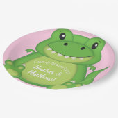 T-Rex Dinosaur Baby shower Roze Papieren Bordje (Gekanteld)
