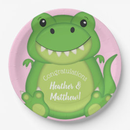 T-Rex Dinosaur Baby shower Roze Papieren Bordje