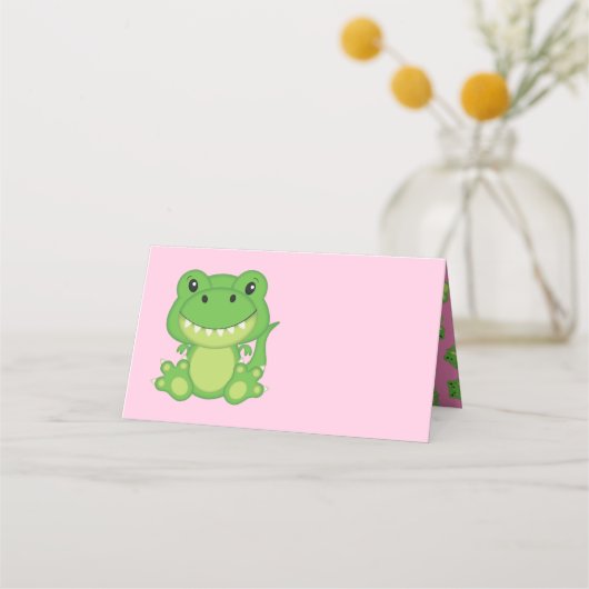 T-Rex Dinosaur Baby shower Roze Plaatskaartje (Voorkant)