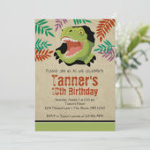 T Rex Dinosaur Birthday Invitations │ Green Kaart (Staand voorkant)