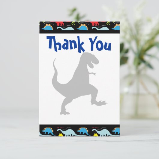 T Rex Dinosaur Birthday Party Dank u wel kaarten (Staand voorkant)
