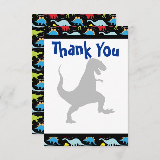 T Rex Dinosaur Birthday Party Dank u wel kaarten (Voorkant / Achterkant)
