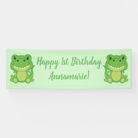 T-Rex Dinosaur Birthday Party Green Spandoek (Horizontaal)