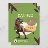 T-Rex Dinosaur Birthday Party Kaart (Voorkant / Achterkant)