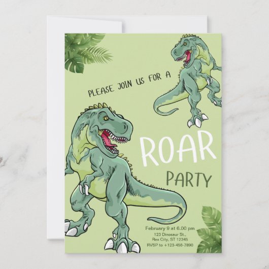 T-Rex Dinosaur Birthday Party Kaart (Voorkant)