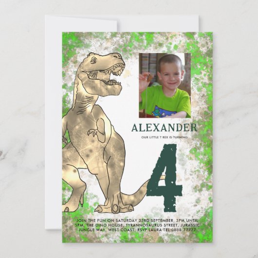 T-Rex Dinosaur Birthday Party Kaart (Voorkant)