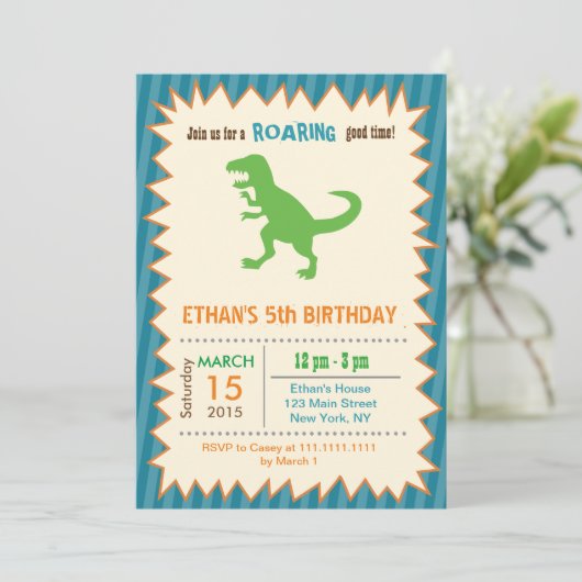 T Rex Dinosaur Birthday Party Kaart (Staand voorkant)