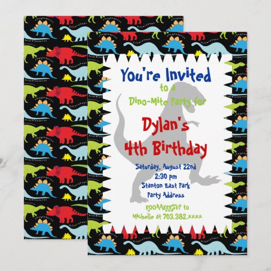 T Rex Dinosaur Birthday Party Kaart (Voorkant / Achterkant)