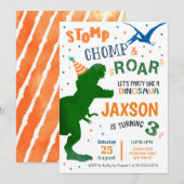 T Rex Dinosaur Birthday Party Kaart (Voorkant / Achterkant)