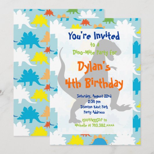 T Rex Dinosaur Birthday Party Kaart (Voorkant / Achterkant)