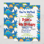 T Rex Dinosaur Birthday Party Kaart (Voorkant / Achterkant)