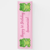 T-Rex Dinosaur Birthday Party Pink Spandoek (Verticaal)