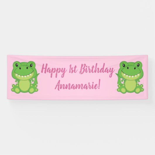 T-Rex Dinosaur Birthday Party Pink Spandoek (Horizontaal)
