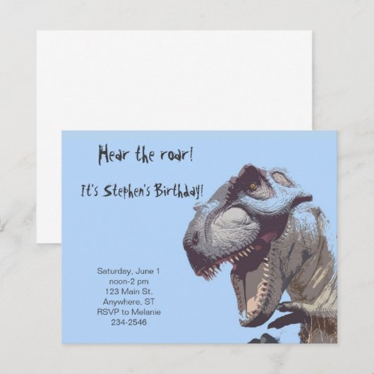 T-Rex Dinosaur Birthday Uitnodiging (Voorkant / Achterkant)
