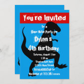 T Rex Dinosaur Blue Red Birthday Party Kaart (Voorkant / Achterkant)