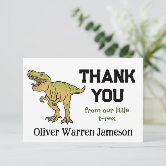 T-REX Dinosaur Boy's Any Age Verjaardag Dank u Bedankkaart (Staand voorkant)