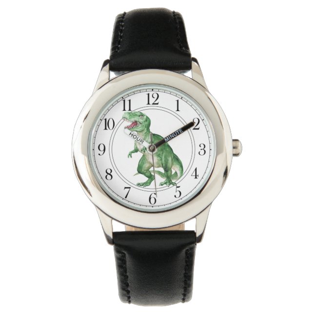 T Rex Dinosaur Boy's Black Horloge (Voorkant)