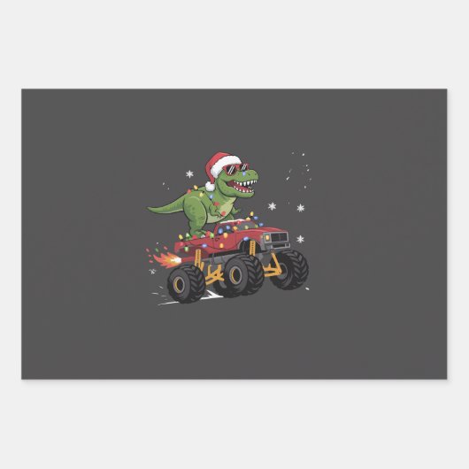 T-Rex Dinosaur Christmas Monster Truck Inpakpapier Vel (Voorkant)