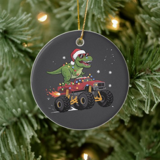 T-Rex Dinosaur Christmas Monster Truck Keramisch Ornament (Boom)
