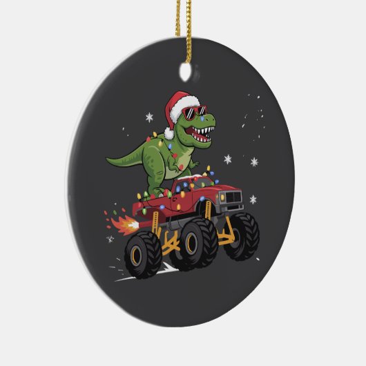 T-Rex Dinosaur Christmas Monster Truck Keramisch Ornament (Rechts)