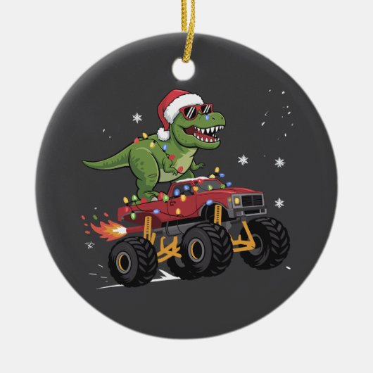 T-Rex Dinosaur Christmas Monster Truck Keramisch Ornament (Voorkant)